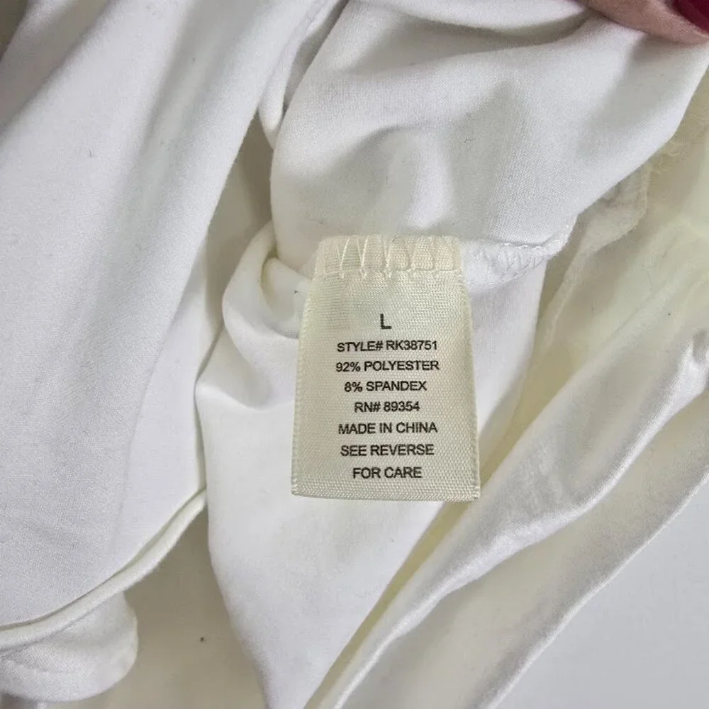 White Wrap Crop Top Tie Waist Short Sleeve Large - Picture 5 of 5